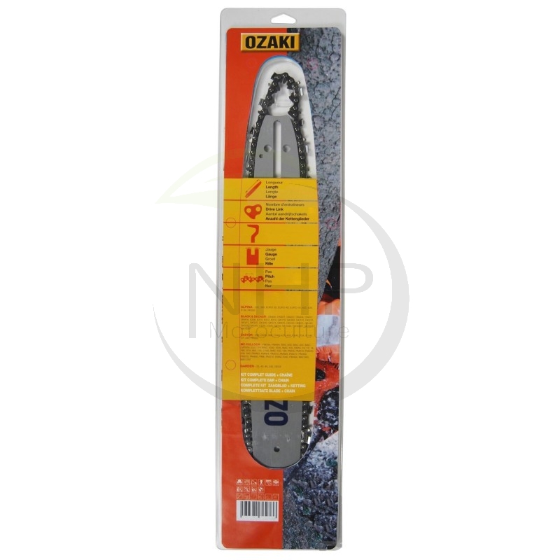KIT COMPLET GUIDE TRONCONNEUSE 50CM ET CHAINE 78 MAILLONS - 20" - PAS 325 - JAUGE 1.30 MM - 0.50 - 200MLBK095